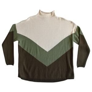 Rachel Zoe Cream and Green Colorblock Knit Cowl Neck Sweater Plus Size 1x